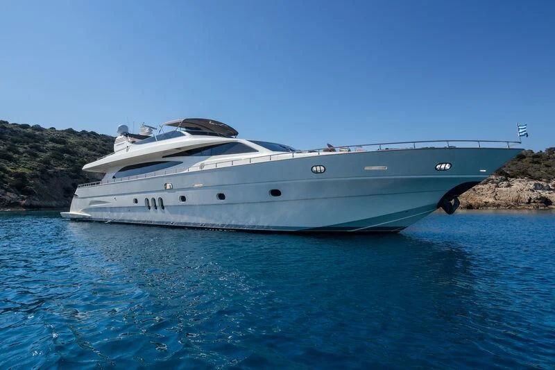 a white yacht on the water aboard MIRAVAL Yacht for Charter