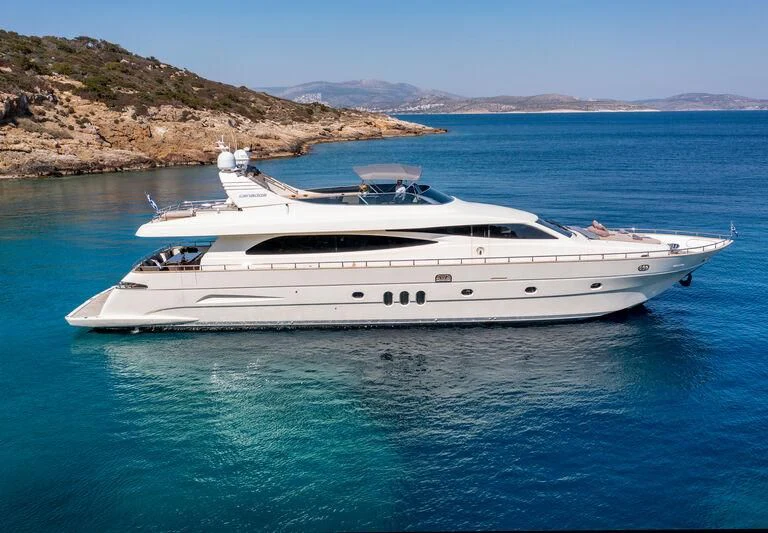 a white yacht in the water aboard MIRAVAL Yacht for Charter