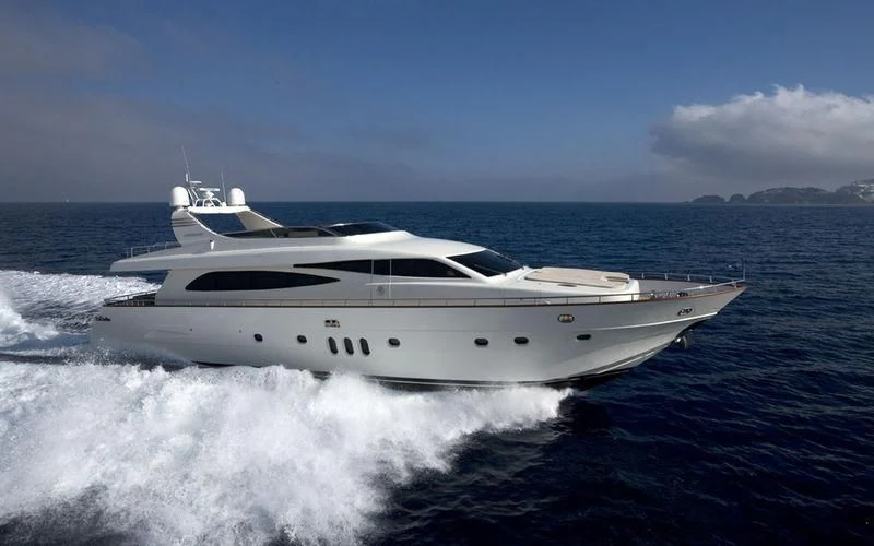 a white yacht on the water aboard MIRAVAL Yacht for Charter