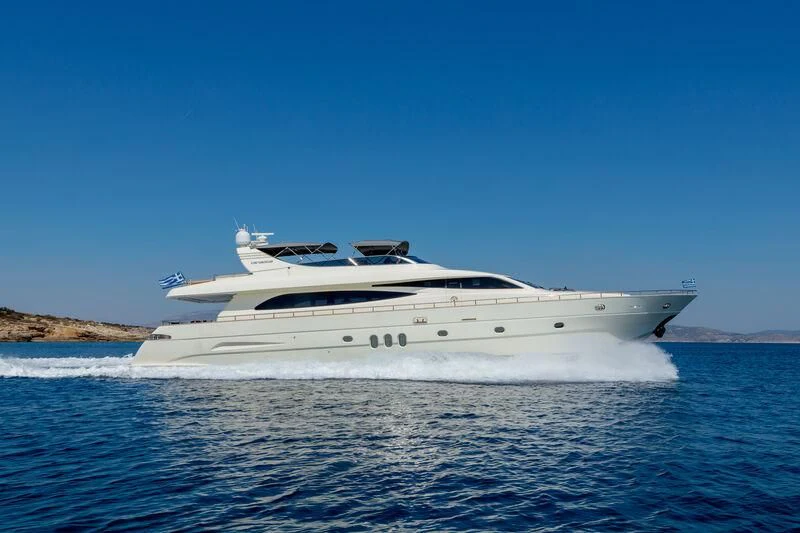 a white yacht on the water aboard MIRAVAL Yacht for Charter
