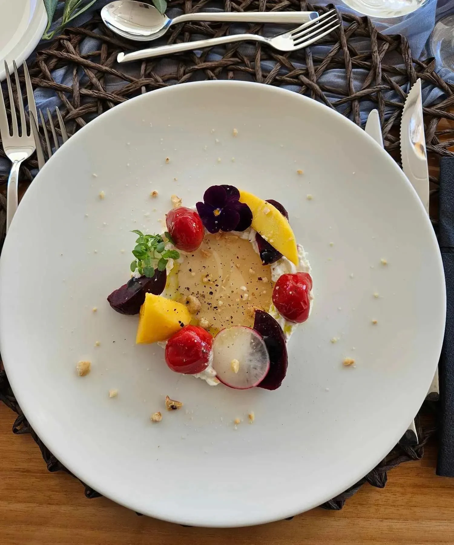 a plate of food aboard MIRAVAL Yacht for Charter