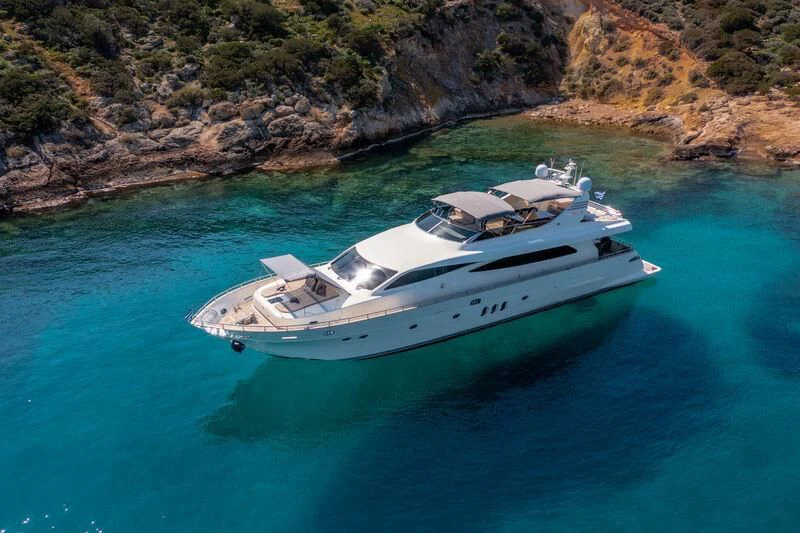 a white yacht in the water aboard MIRAVAL Yacht for Charter
