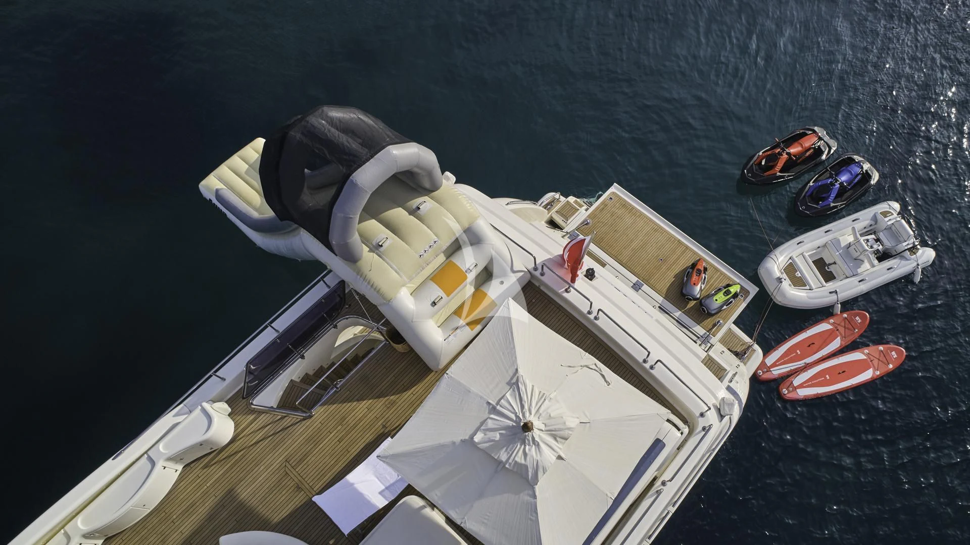 a high angle view of a boat aboard ACCEPTUS Yacht for Sale