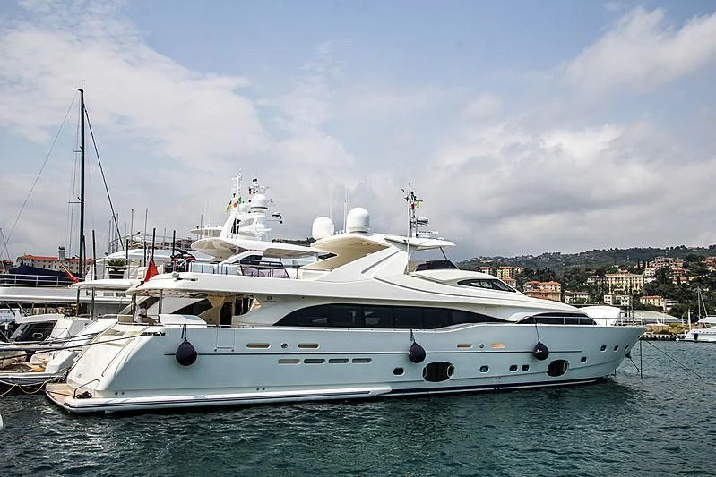 a white yacht in the water aboard ACCEPTUS Yacht for Sale