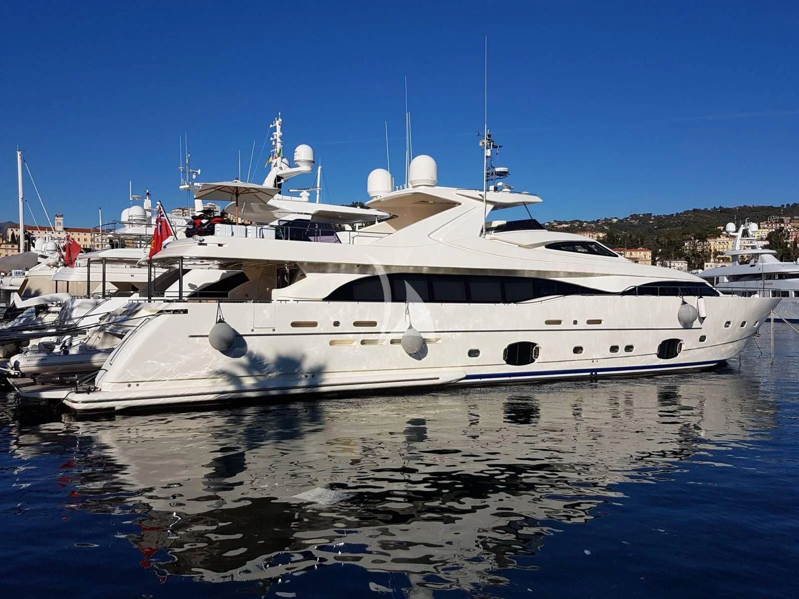 a white yacht in the water aboard ACCEPTUS Yacht for Sale
