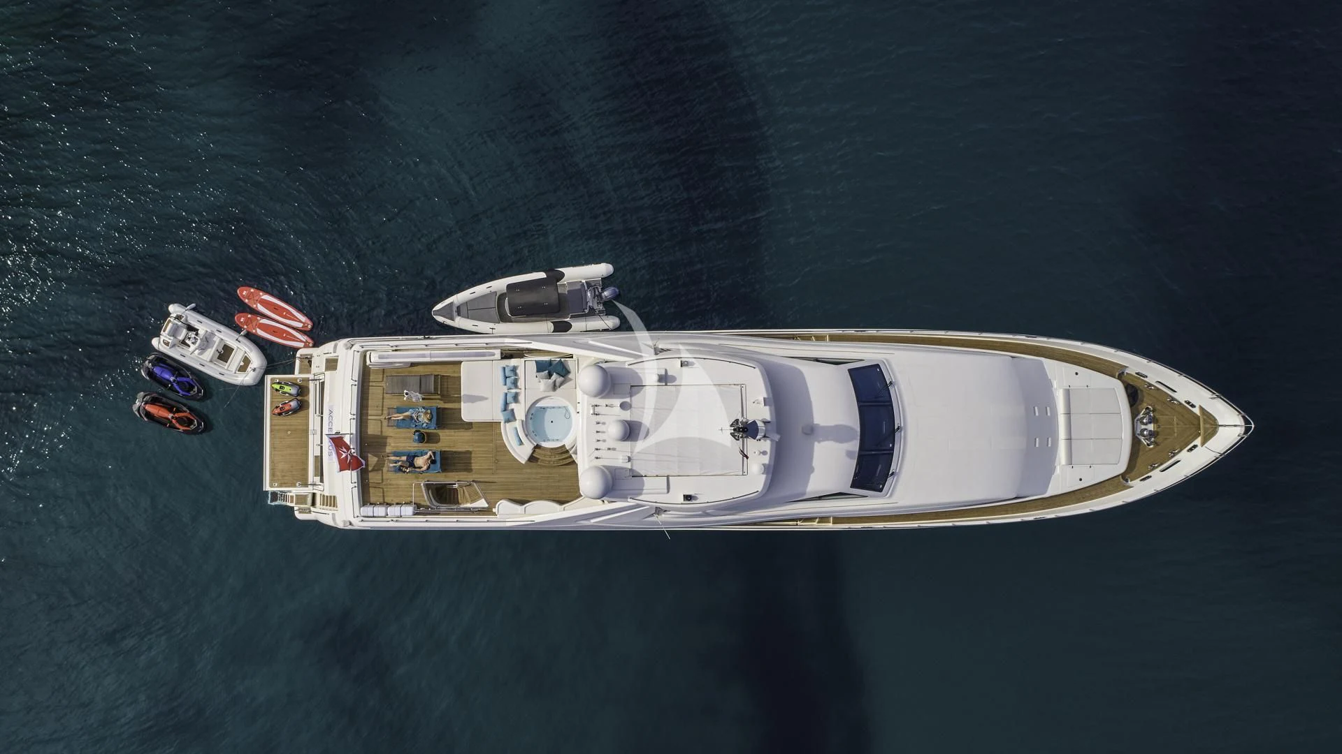 a high angle view of a boat aboard ACCEPTUS Yacht for Sale