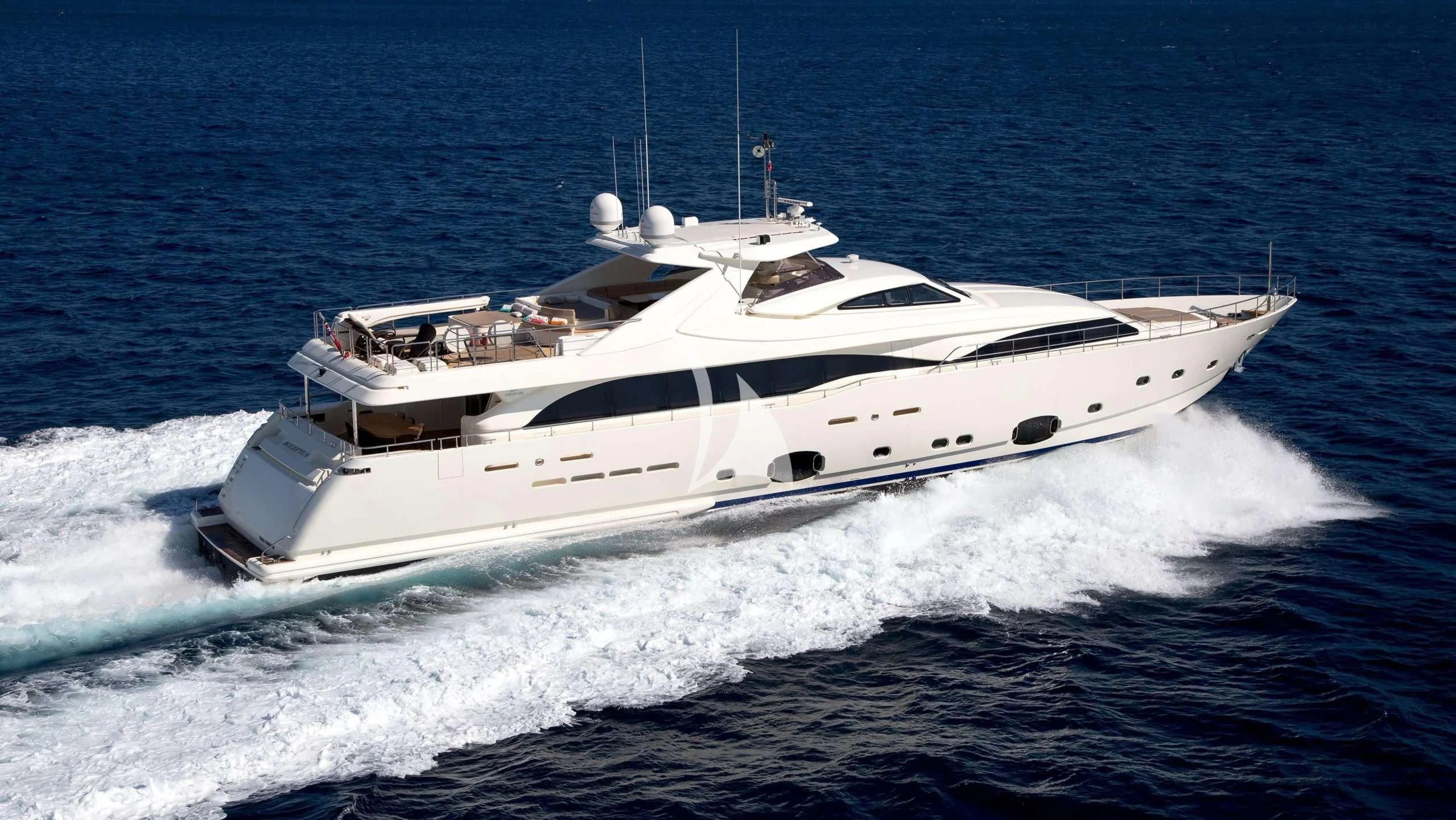 a white yacht on the water aboard ACCEPTUS Yacht for Sale