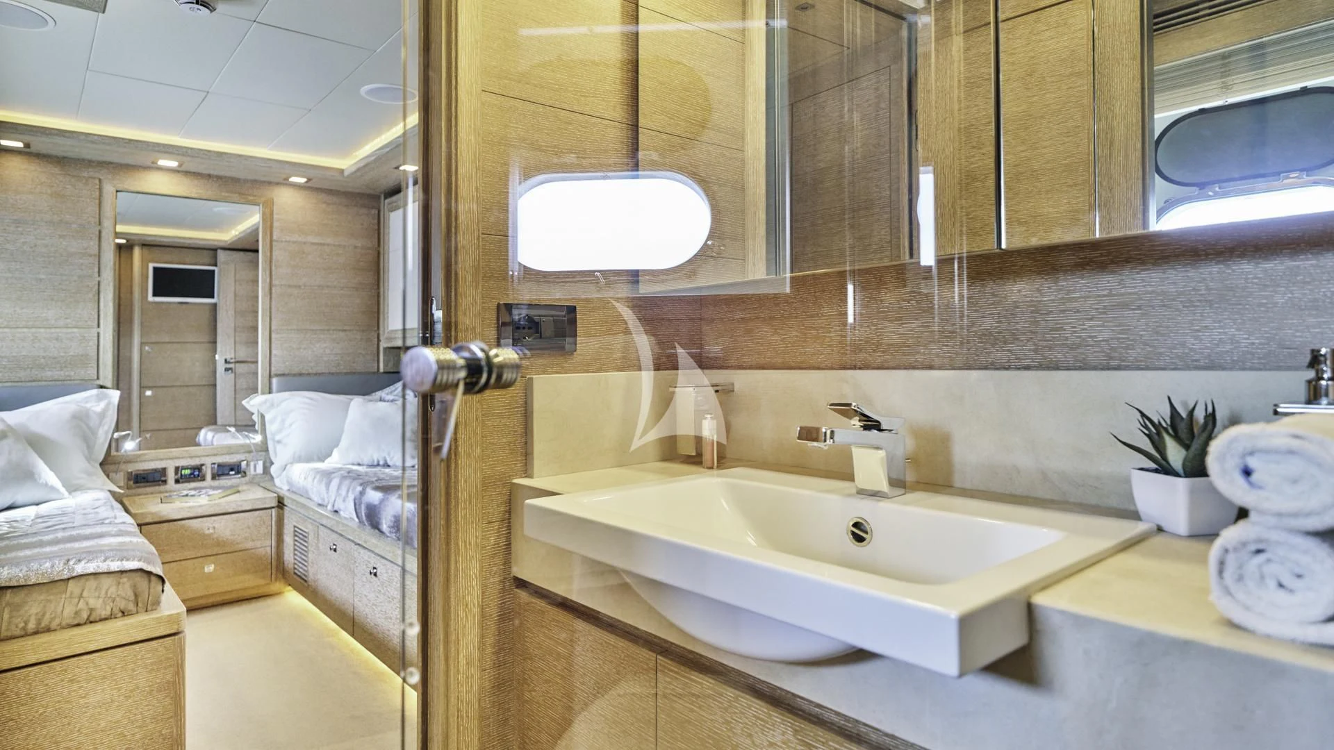 a bathroom with a large sink aboard ACCEPTUS Yacht for Sale