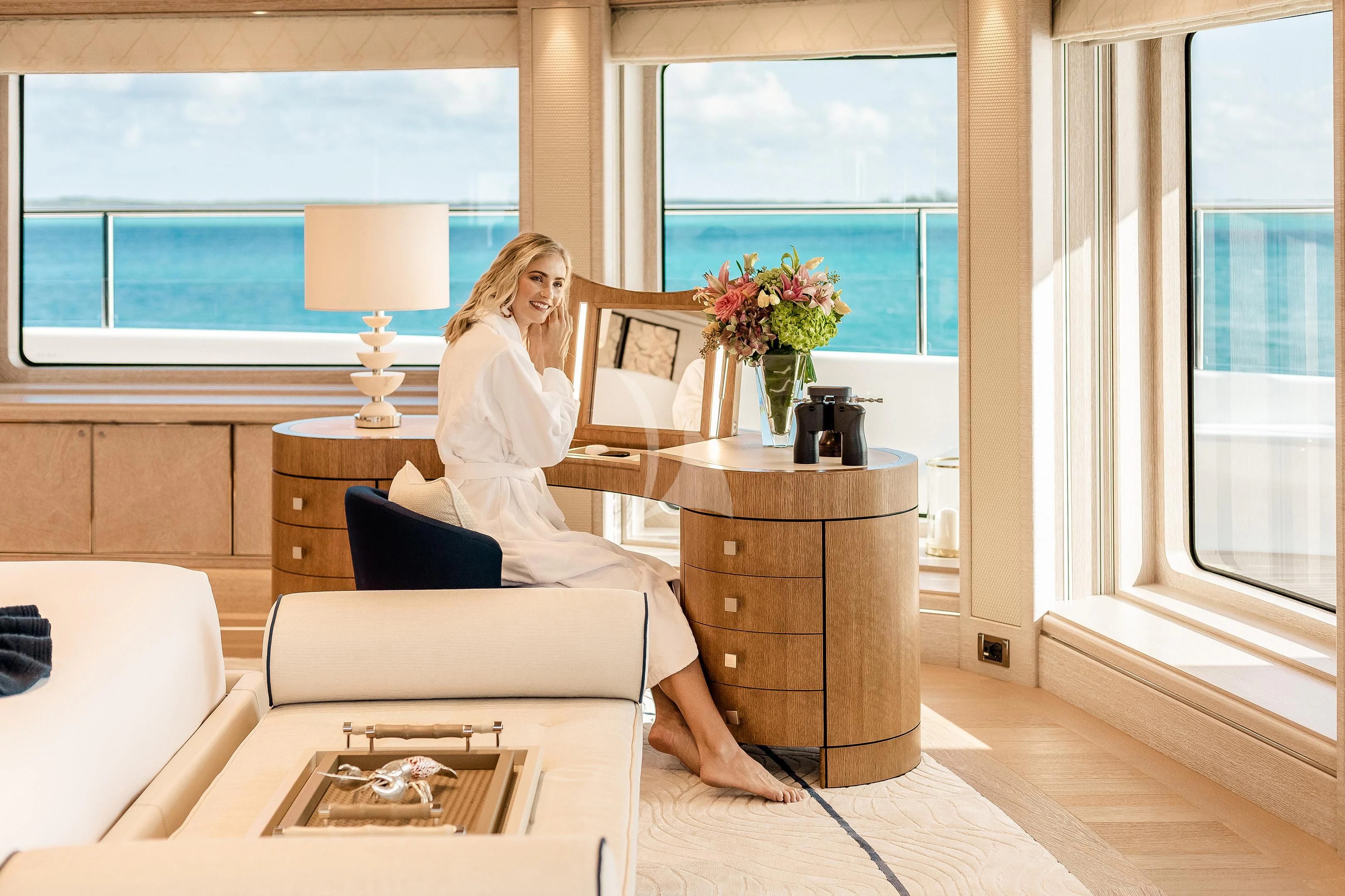 a person sitting on a couch aboard STARBURST IV Yacht for Charter