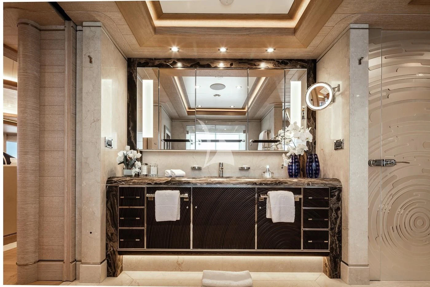 a kitchen with a sink and cabinets aboard STARBURST IV Yacht for Charter