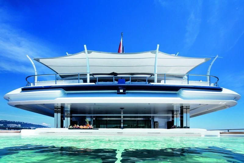 a large white building aboard STARBURST IV Yacht for Charter