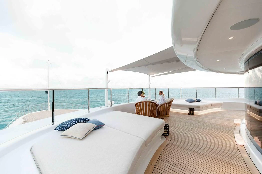 a room with a bed and a view of the ocean aboard STARBURST IV Yacht for Charter