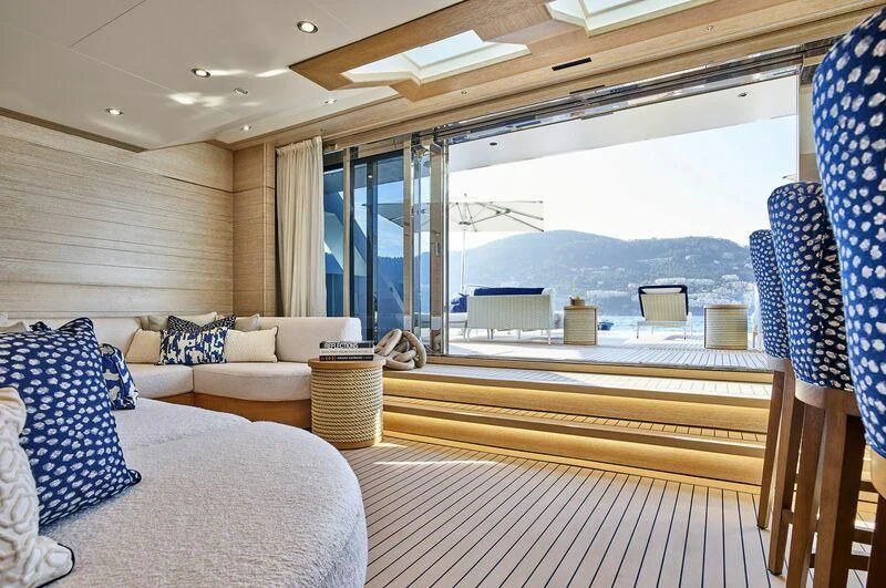 a large bed in a room aboard STARBURST IV Yacht for Charter