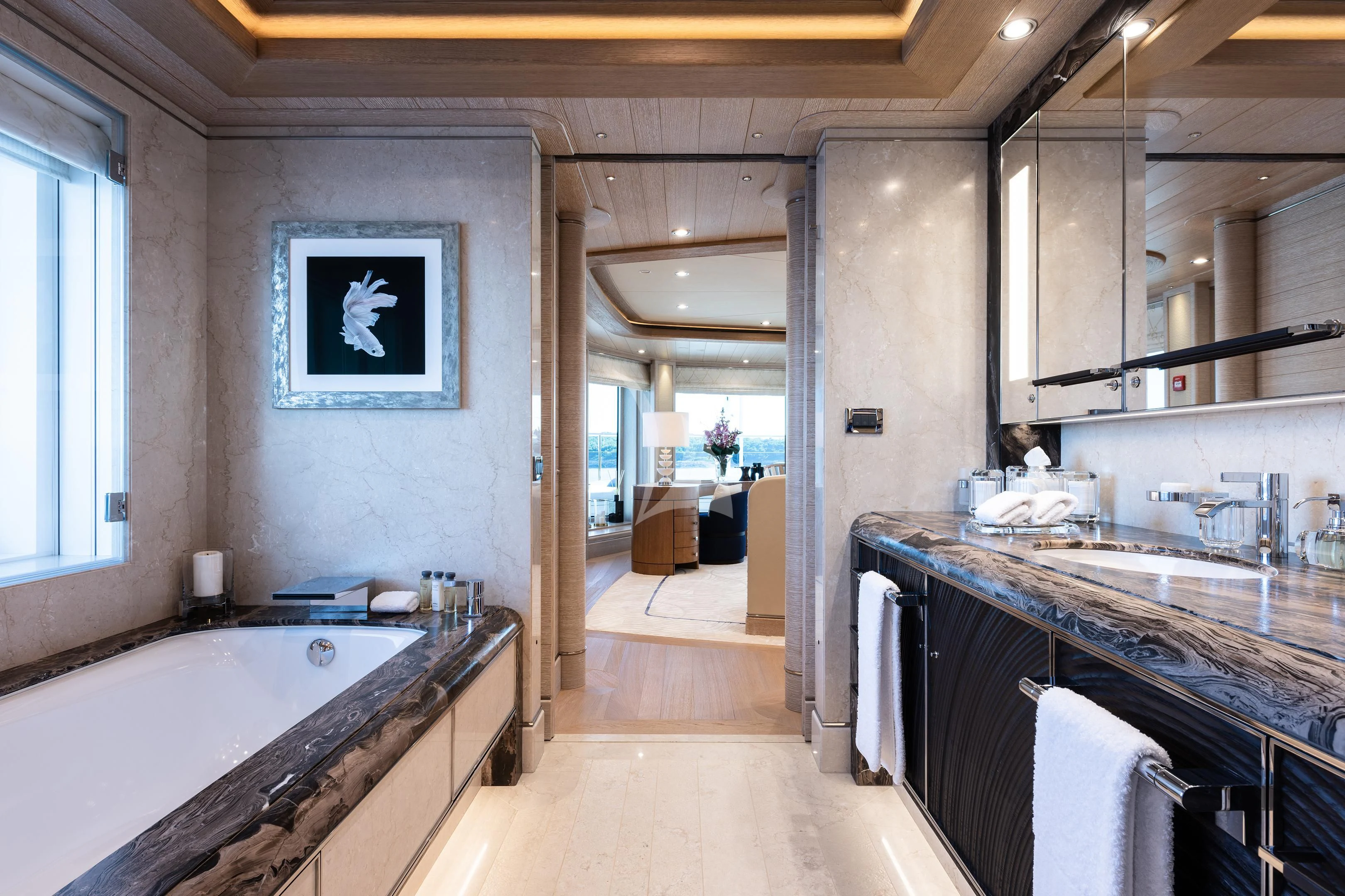 a bathroom with a large sink aboard STARBURST IV Yacht for Charter