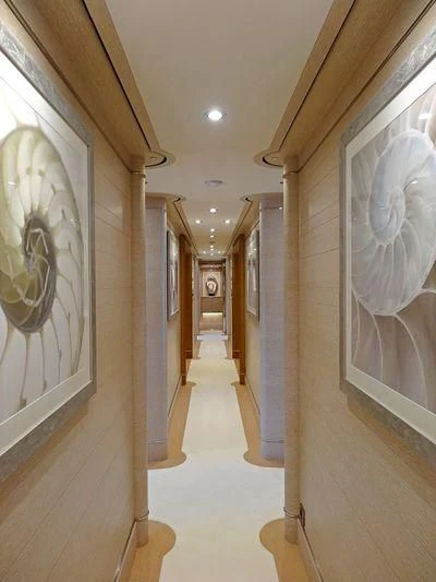 a hallway with mirrors aboard STARBURST IV Yacht for Charter