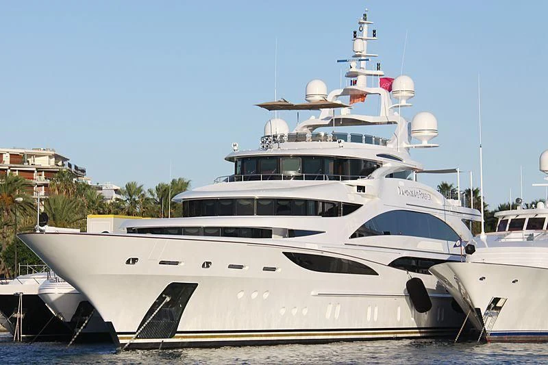 a couple of boats in a harbor aboard DIAMONDS ARE FOREVER Yacht for Sale