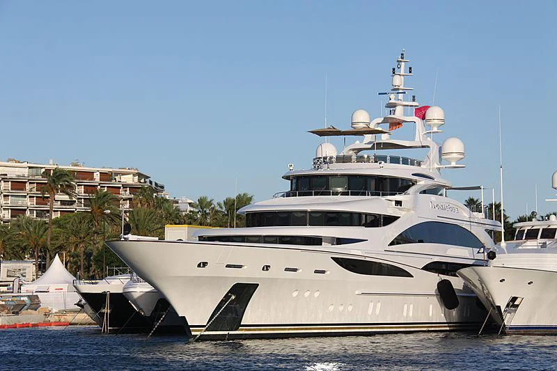 a large white yacht aboard DIAMONDS ARE FOREVER Yacht for Sale