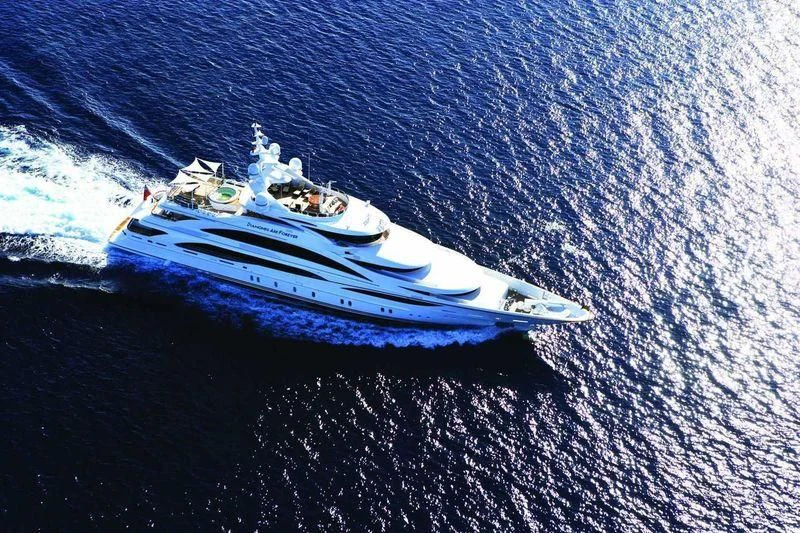 a boat in the water aboard DIAMONDS ARE FOREVER Yacht for Sale