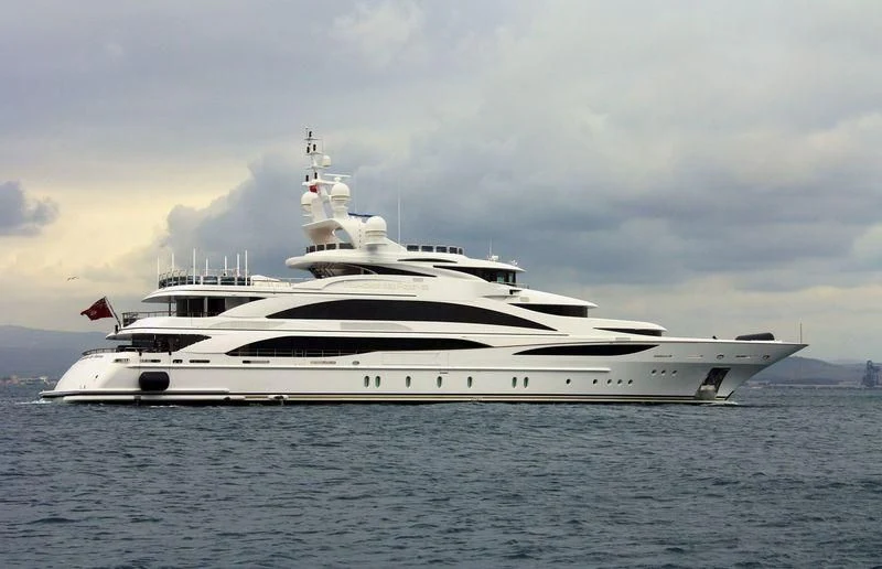 a white yacht in the water aboard DIAMONDS ARE FOREVER Yacht for Sale