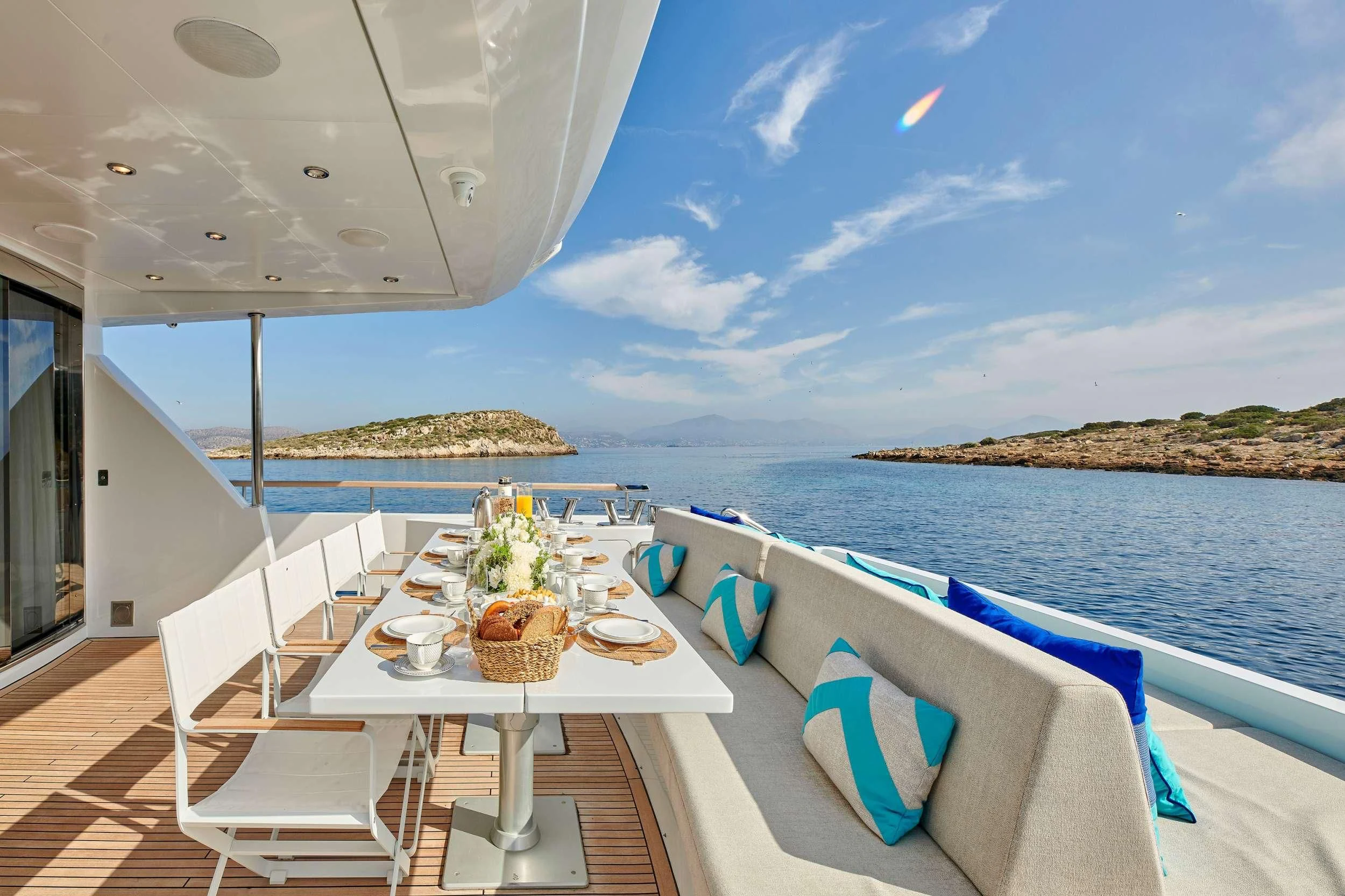 a table on a boat aboard HAKUNA MATATA Yacht for Charter