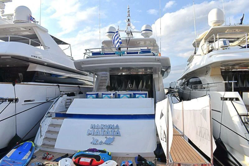 a group of boats are parked aboard HAKUNA MATATA Yacht for Charter