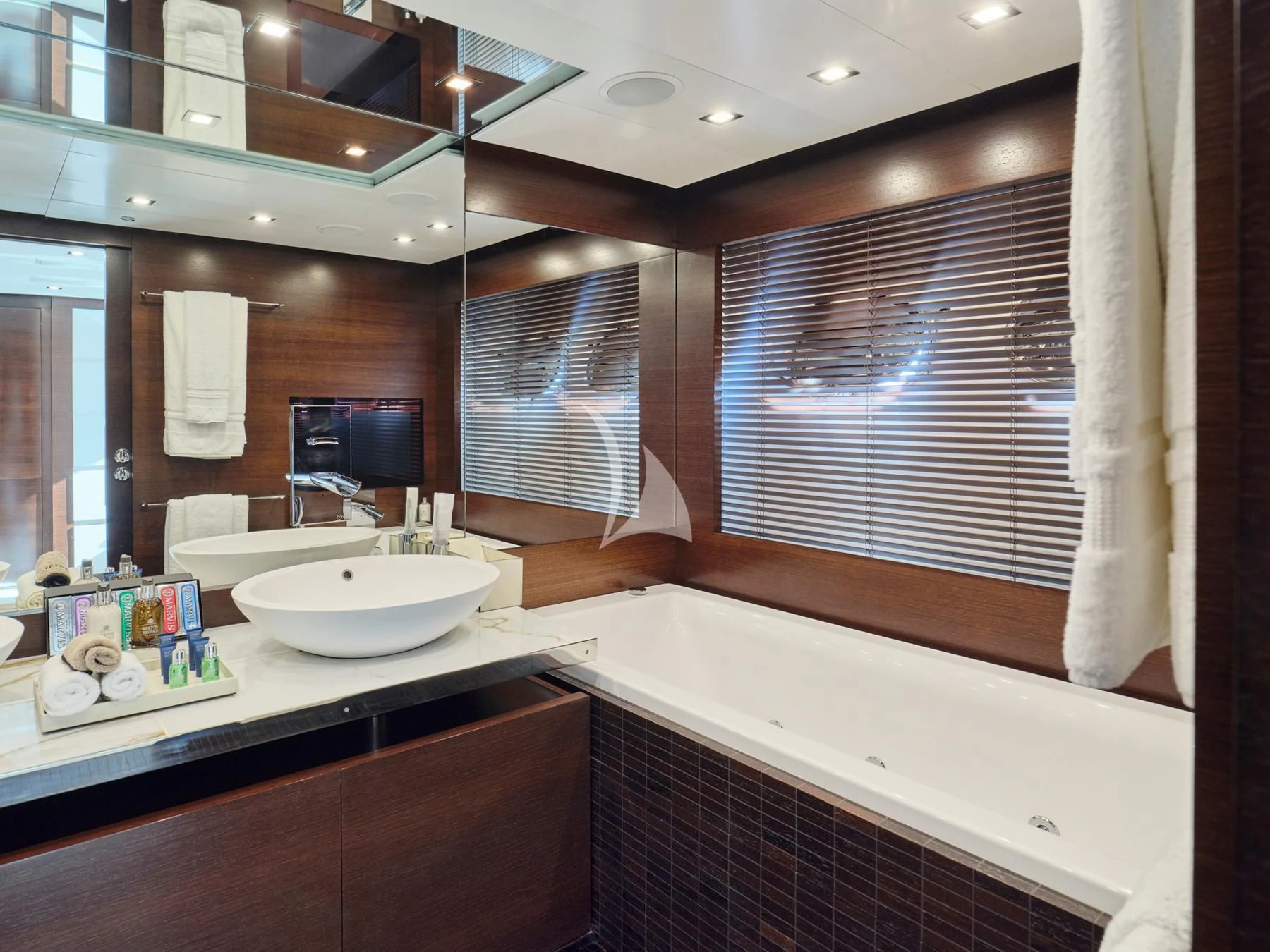 a bathroom with a sink and a bathtub aboard HAKUNA MATATA Yacht for Charter