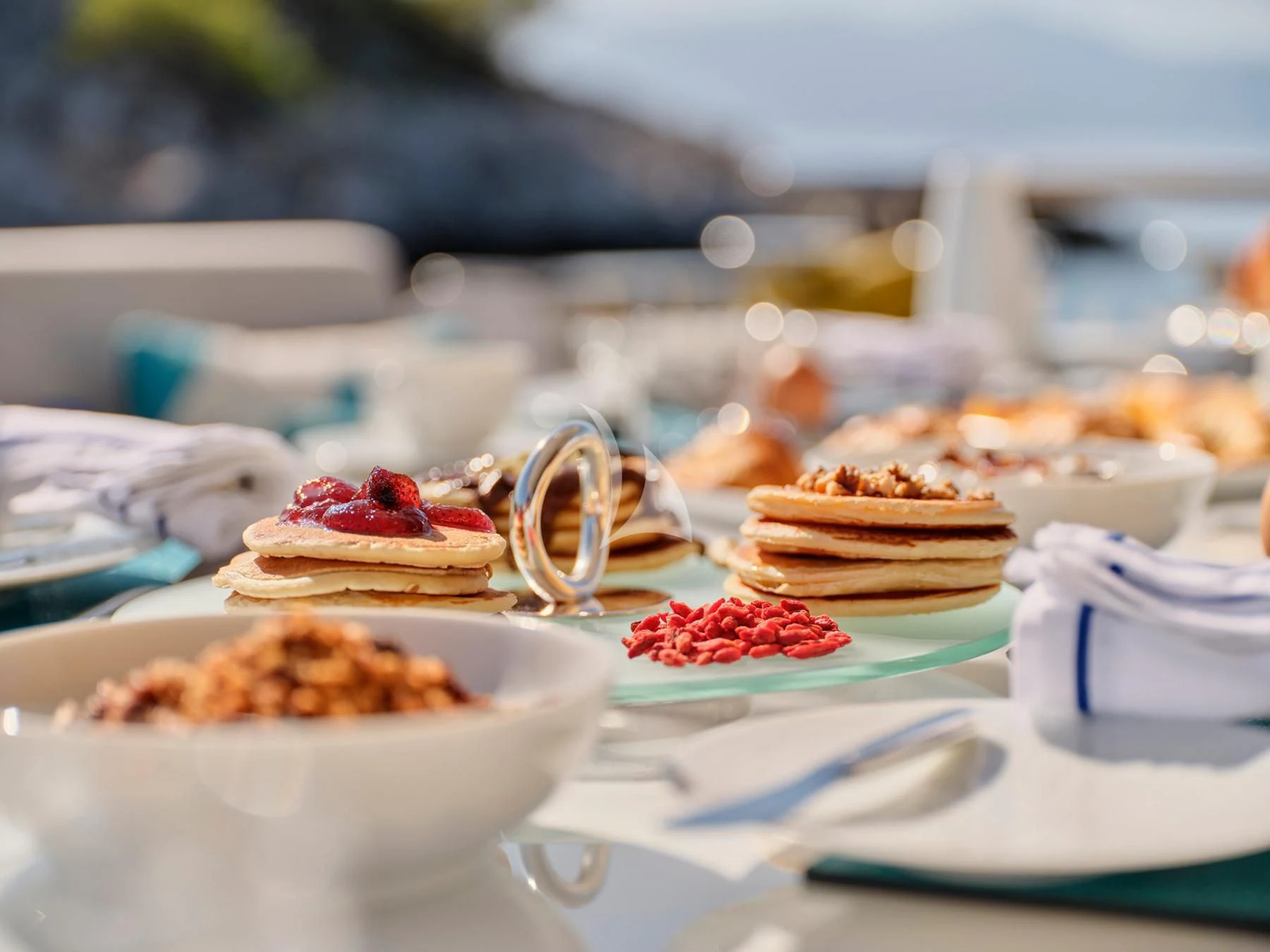 a table with food on it aboard HAKUNA MATATA Yacht for Charter