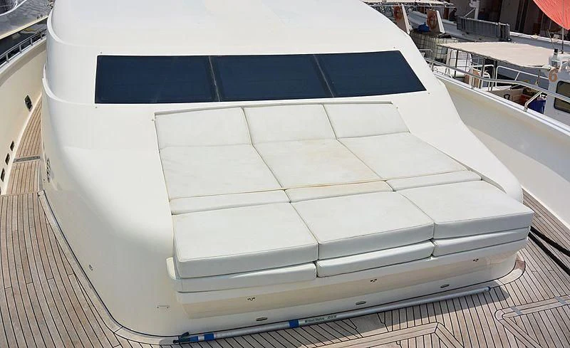 a large white and blue swimming pool aboard HAKUNA MATATA Yacht for Charter