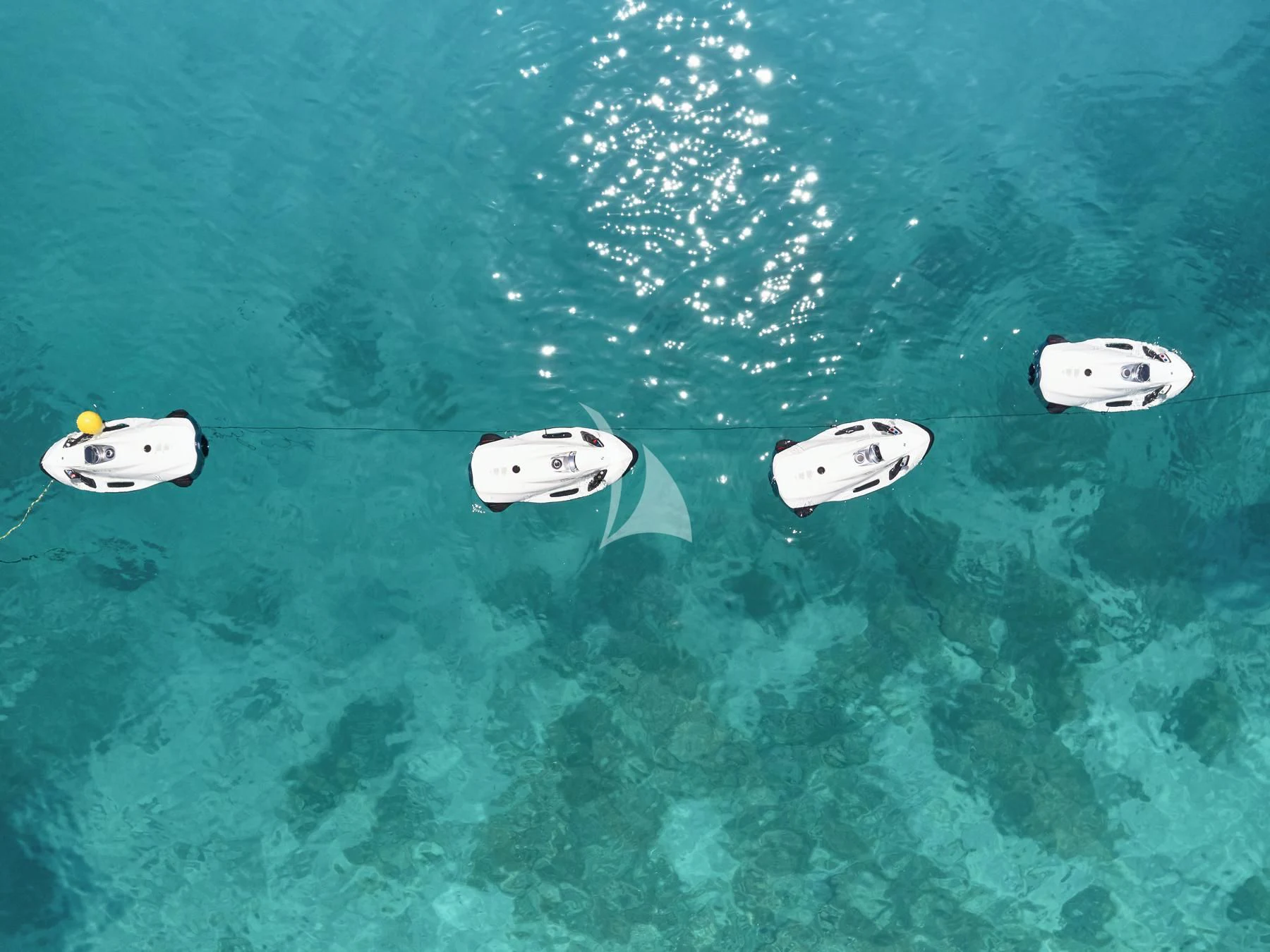a group of small white boats in the water aboard HAKUNA MATATA Yacht for Charter