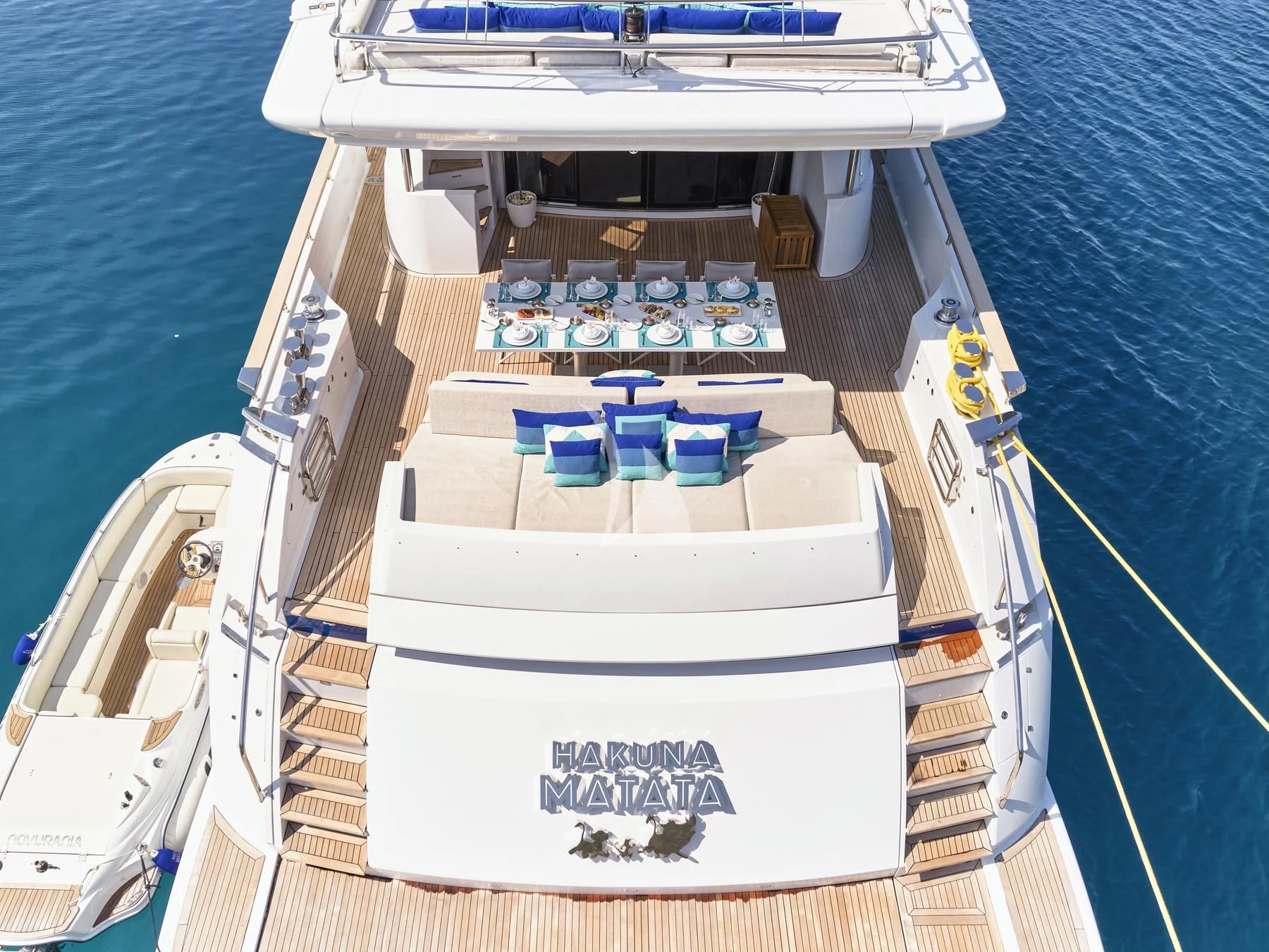 a boat with a lot of blue and white towels on it aboard HAKUNA MATATA Yacht for Charter