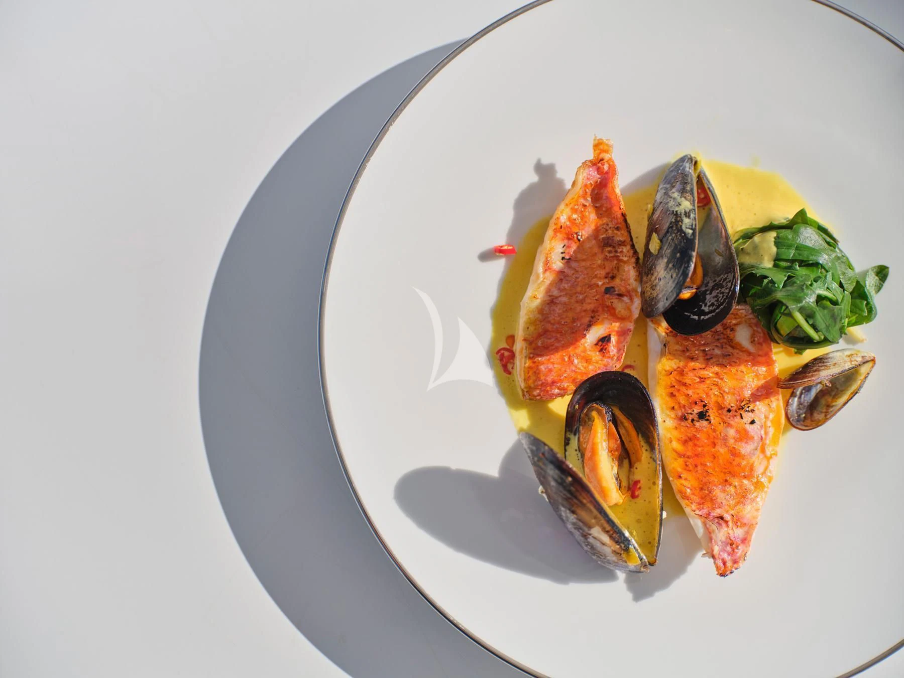 a plate of food aboard HAKUNA MATATA Yacht for Charter