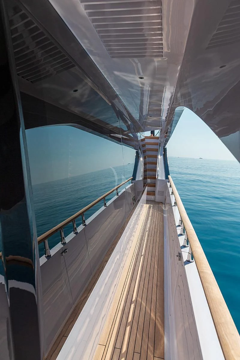 a wooden walkway over water aboard ANGIOLA Yacht for Sale
