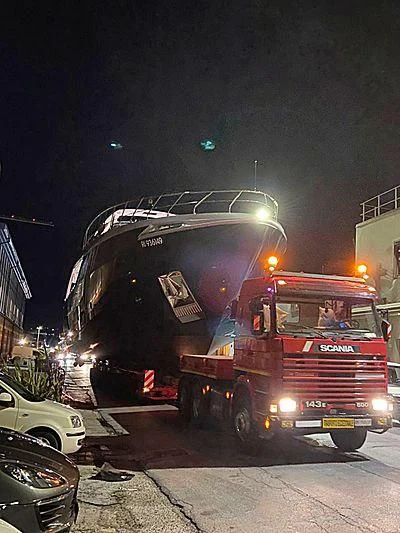 a fire truck on the street aboard ANGIOLA Yacht for Sale