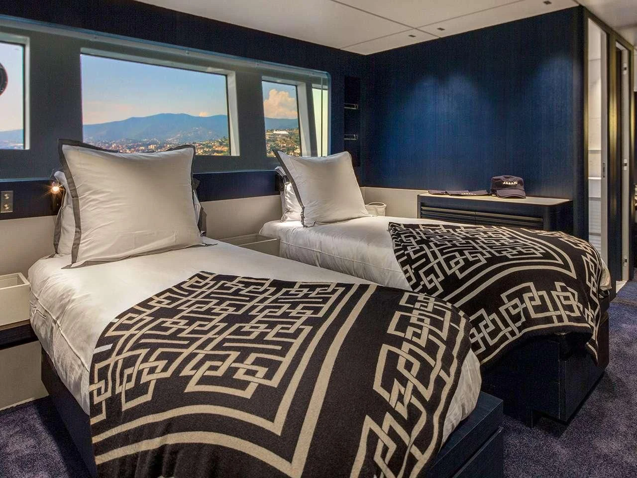a couple of beds in a room aboard ANGIOLA Yacht for Sale