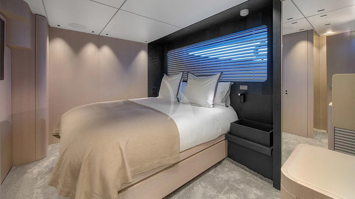 a room with two beds aboard ANGIOLA Yacht for Sale