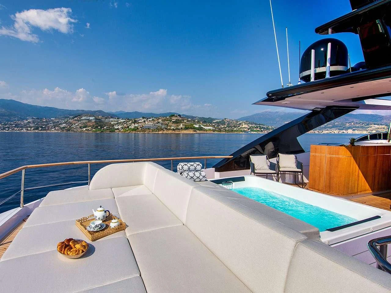 a balcony overlooking a body of water aboard ANGIOLA Yacht for Sale
