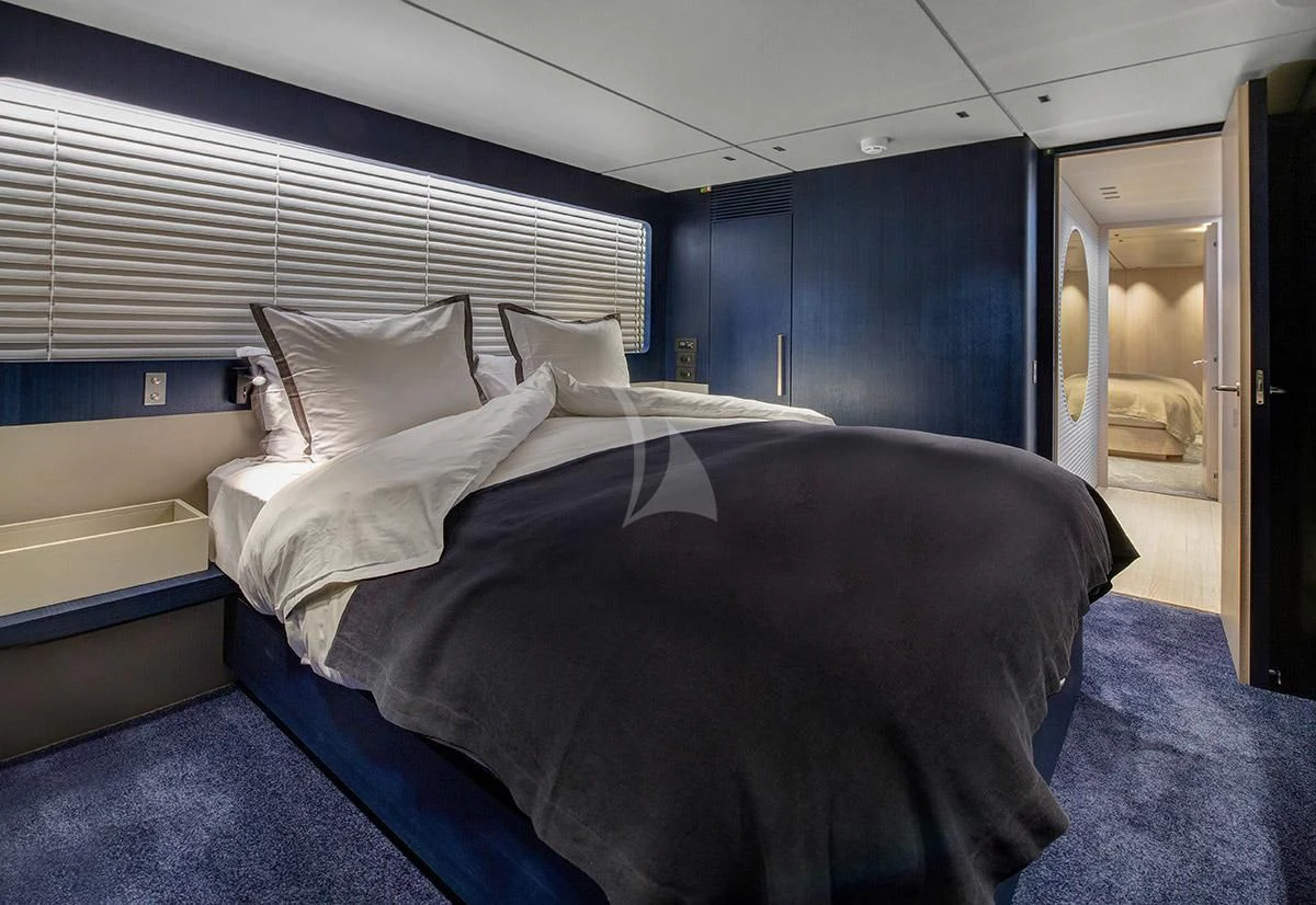 a bed in a room aboard ANGIOLA Yacht for Sale