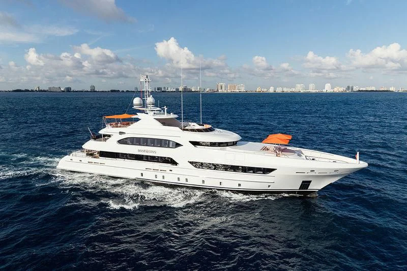 a white yacht in the water aboard ARTISA Yacht for Sale