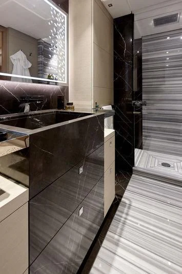 a bathroom with a large counter aboard ARTISA Yacht for Sale