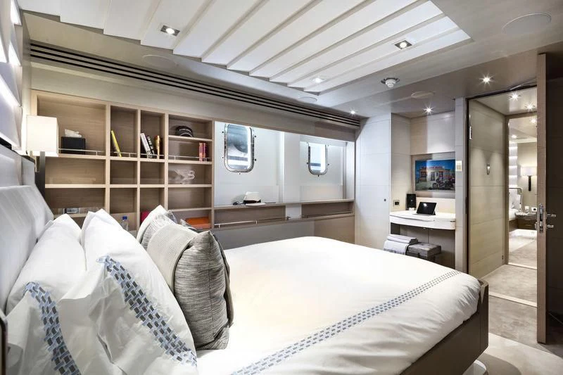 a bed in a room aboard ARTISA Yacht for Sale