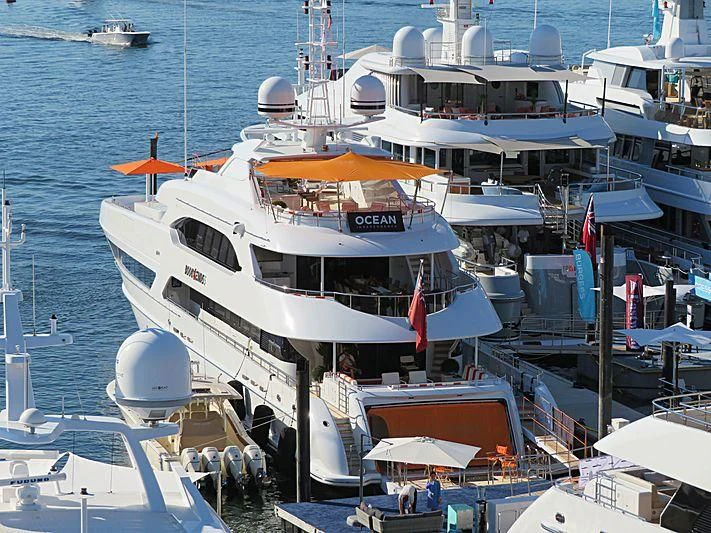 a boat docked at a pier aboard ARTISA Yacht for Sale