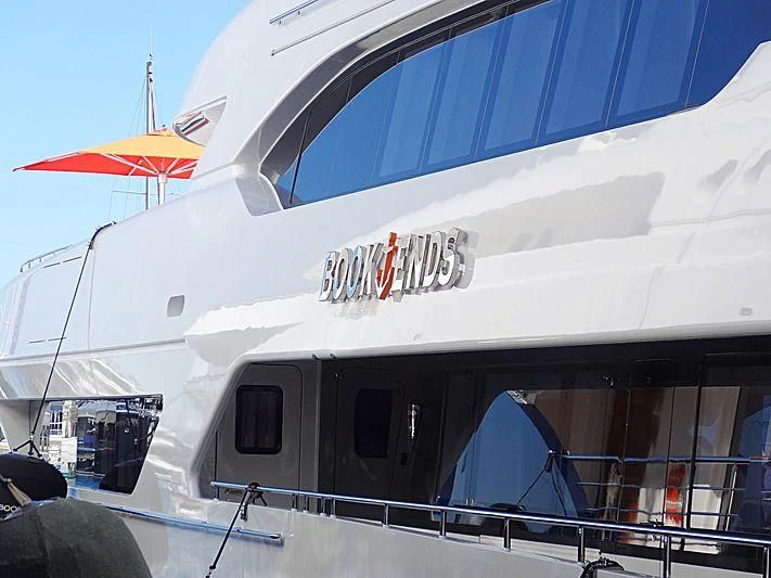 the front of a white boat aboard ARTISA Yacht for Sale