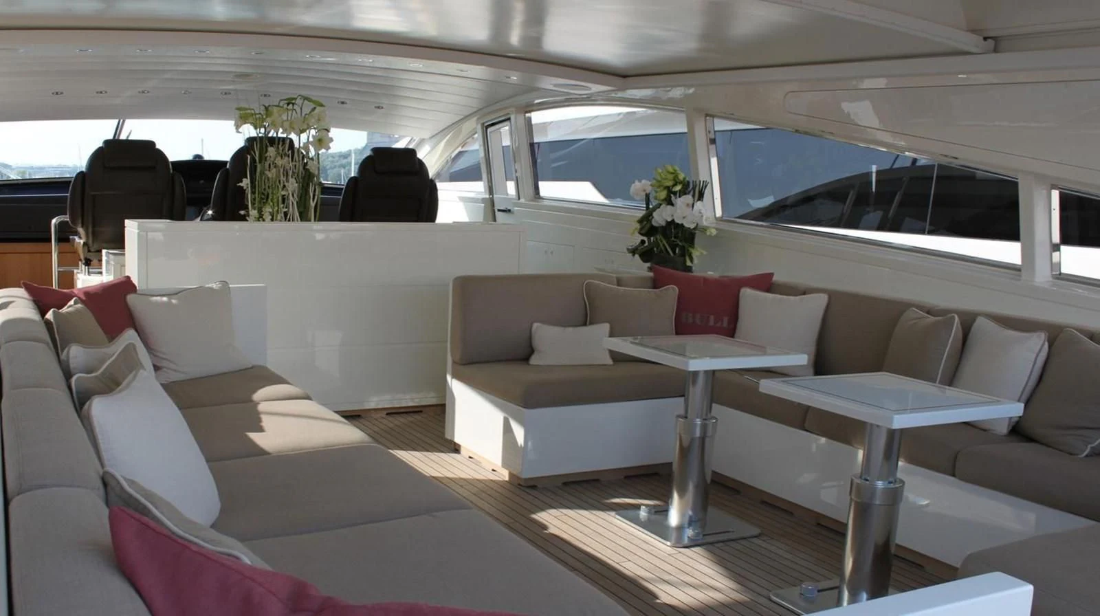 a living room with a couch and a table aboard MAZAG Yacht for Sale