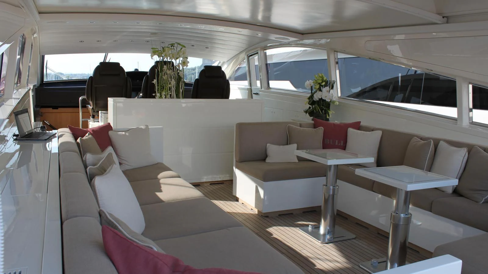 a living room with a couch and a table aboard MAZAG Yacht for Sale
