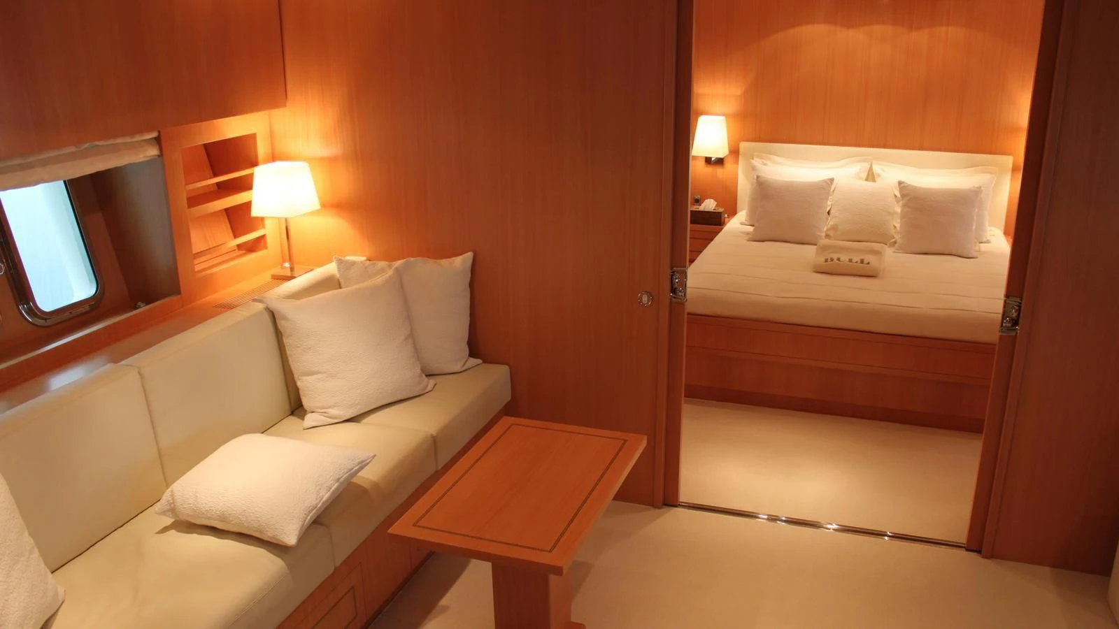 a hotel room with a bed and a table aboard MAZAG Yacht for Sale