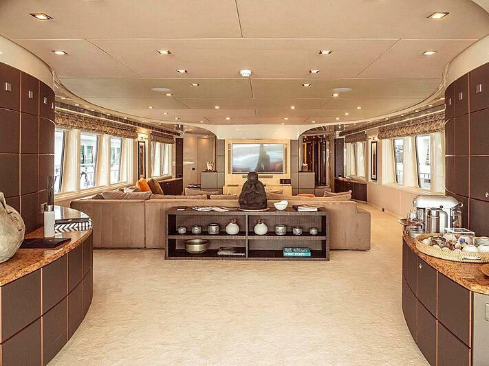 a large room with a large kitchen and a large living room aboard PROMETHEUS I Yacht for Charter