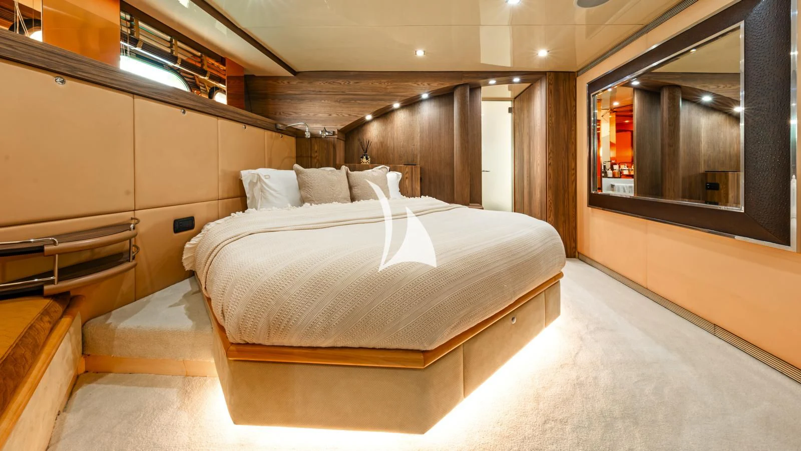 a bed in a room aboard PROMETHEUS I Yacht for Charter