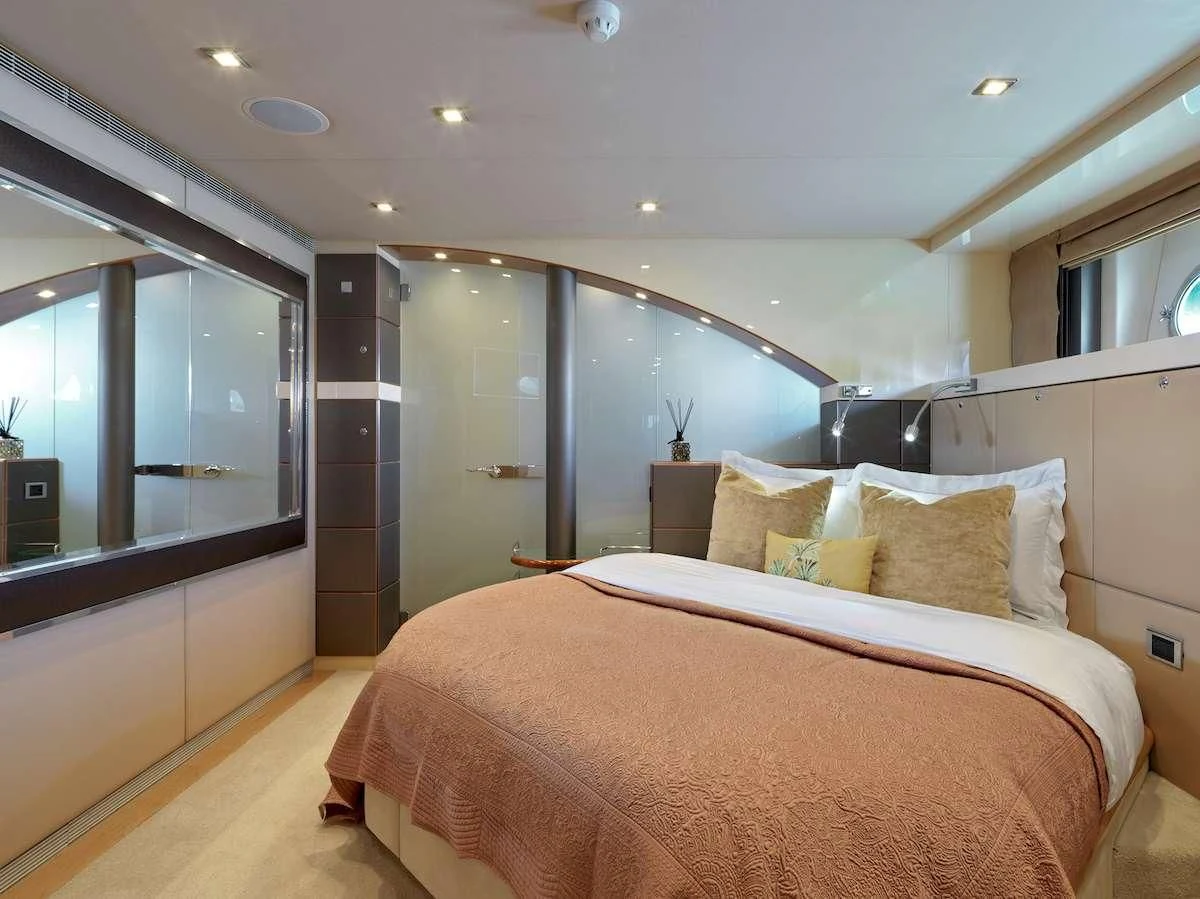 a bed in a room aboard PROMETHEUS I Yacht for Charter