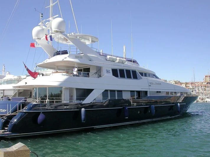 a large white boat in the water aboard PROMETHEUS I Yacht for Charter
