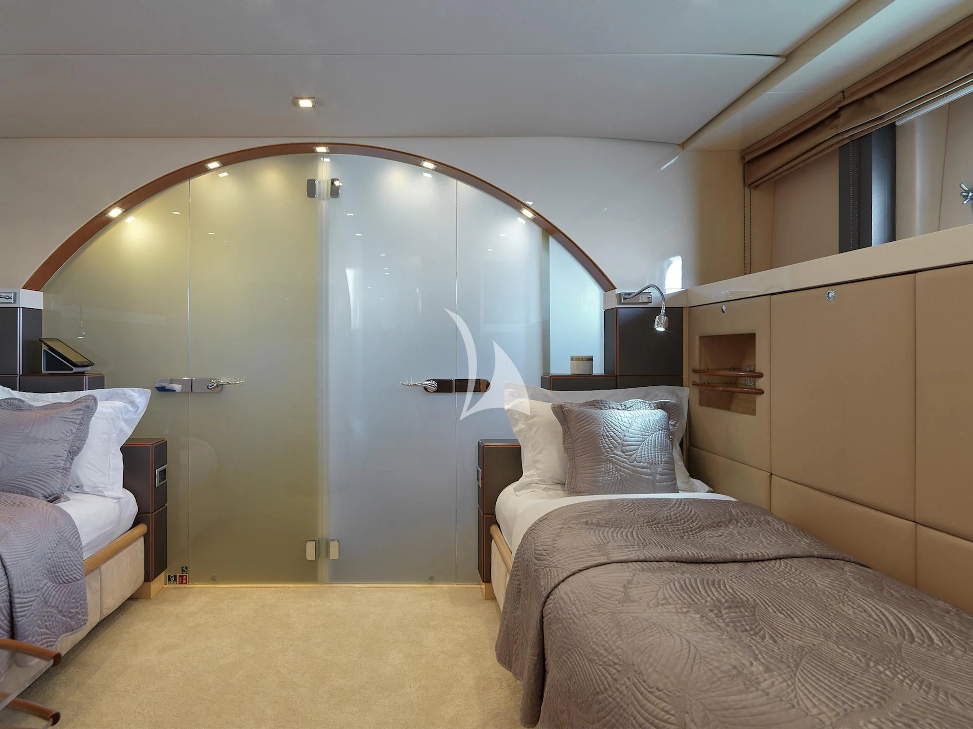 a room with two beds aboard PROMETHEUS I Yacht for Charter